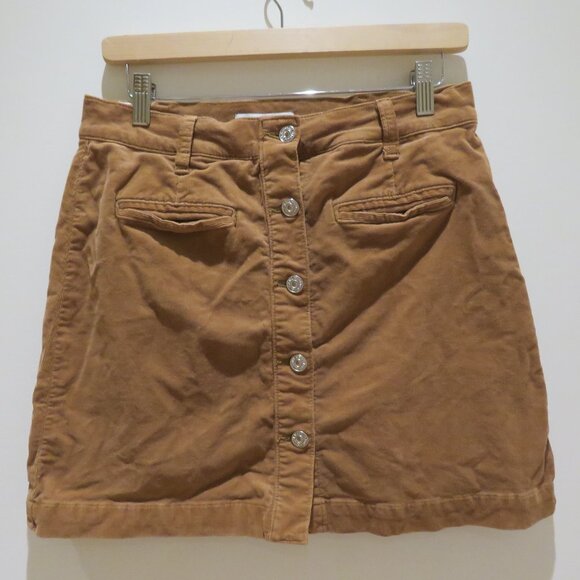 7 FOR ALL MANKIND Button Front Corduroy Mini Skirt Penny Tan Retro Boho Preppy - Picture 2 of 13